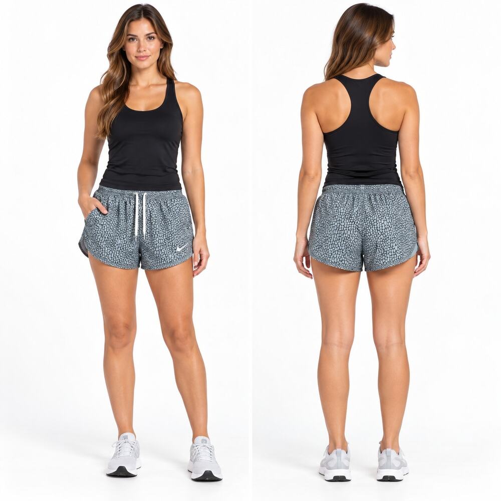 Nike Dri-FIT Women's Running Shorts M Gray Black Print 3" Lined Athletic